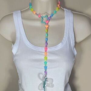 Kandi Kids Binky Necklace, Drop Silicon Star And Heart Glow In The Dark Bead.